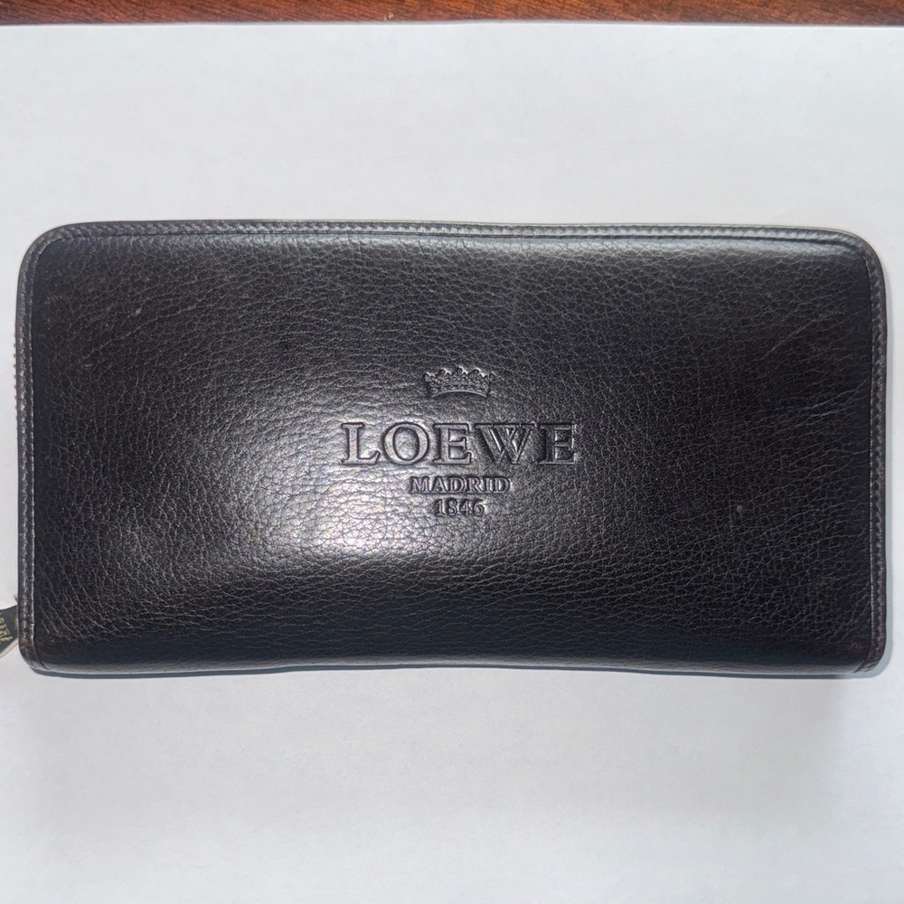 Loewe Dark Brown Zip Around Leather Long Wallet